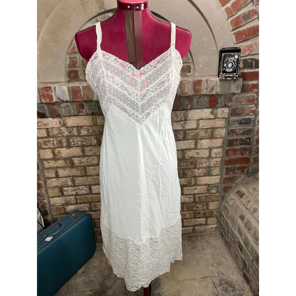negligee slip Vintage white nightgown sheer lace bust